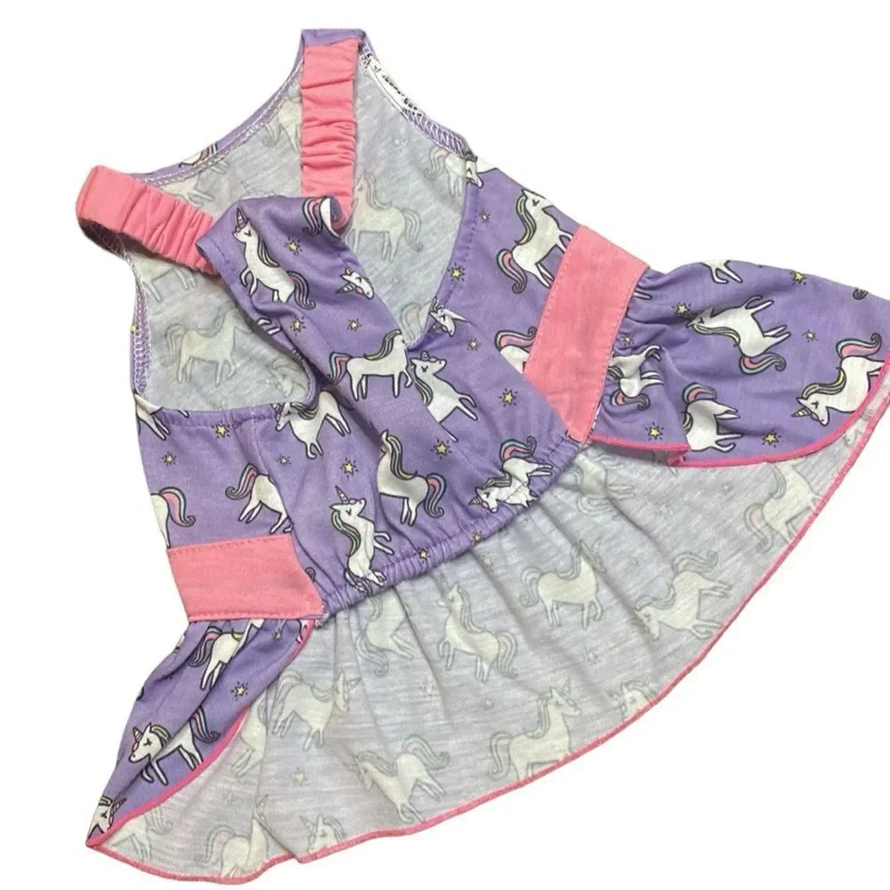 Purple Unicorn Ruffled Dog Dress M